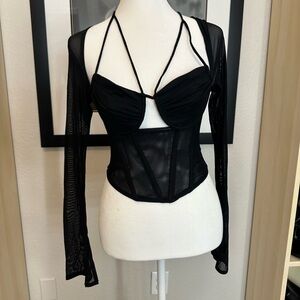 Fashion Nova Mesh Sheer Black Long Sleeve Top